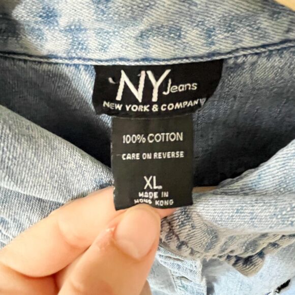 NY Jeans New York & Company Blue Denim Jean Button Up Jacket Shacket Sz XL - Picture 6 of 6